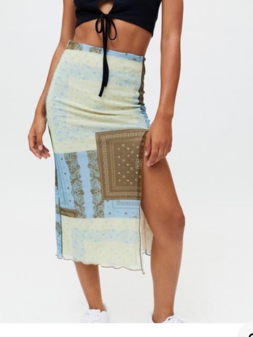 Urban Outfitters Frankie Patchwork Mesh Midi Skirt Sz L
